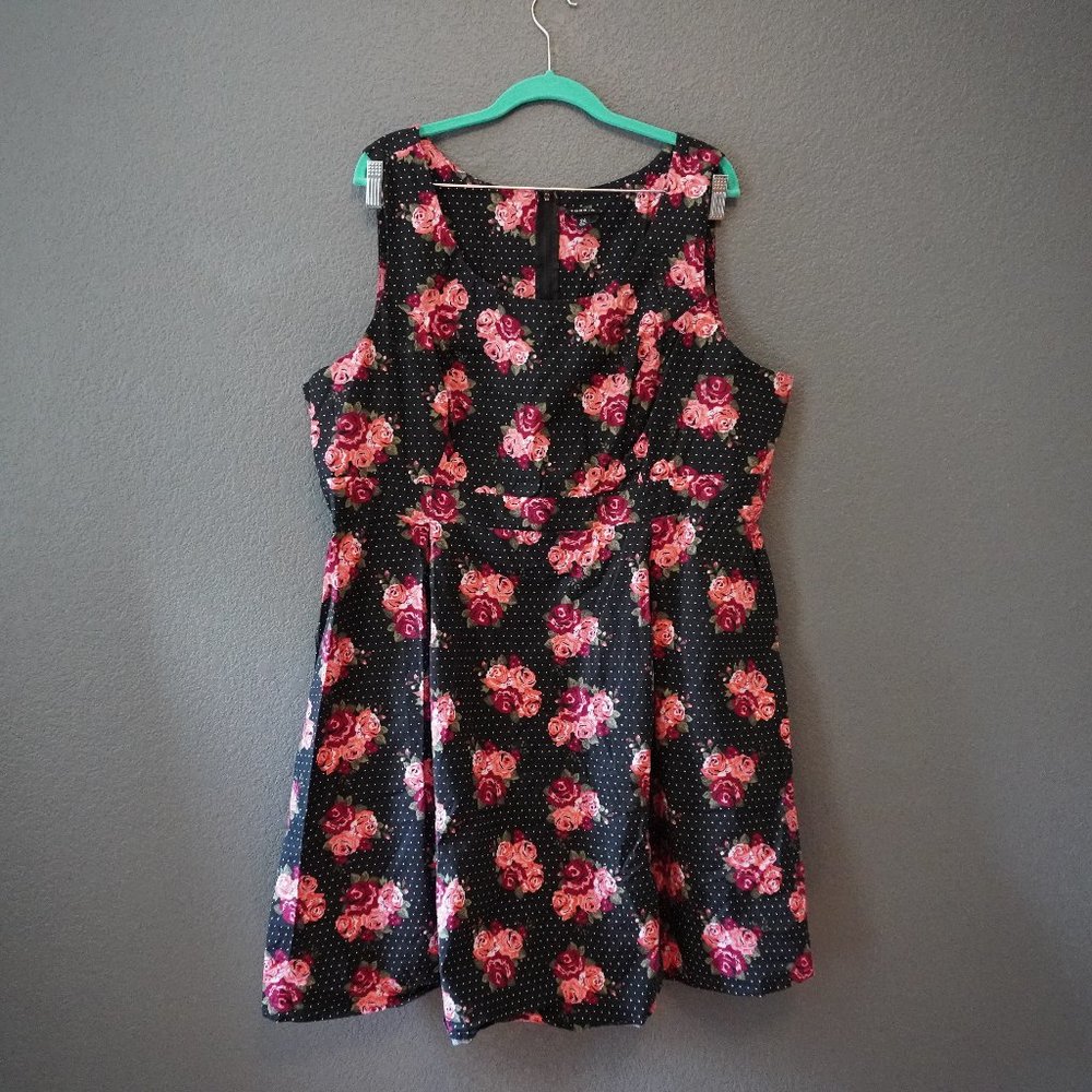 Torrid Black Polka Dot Floral Print Dress Size 24